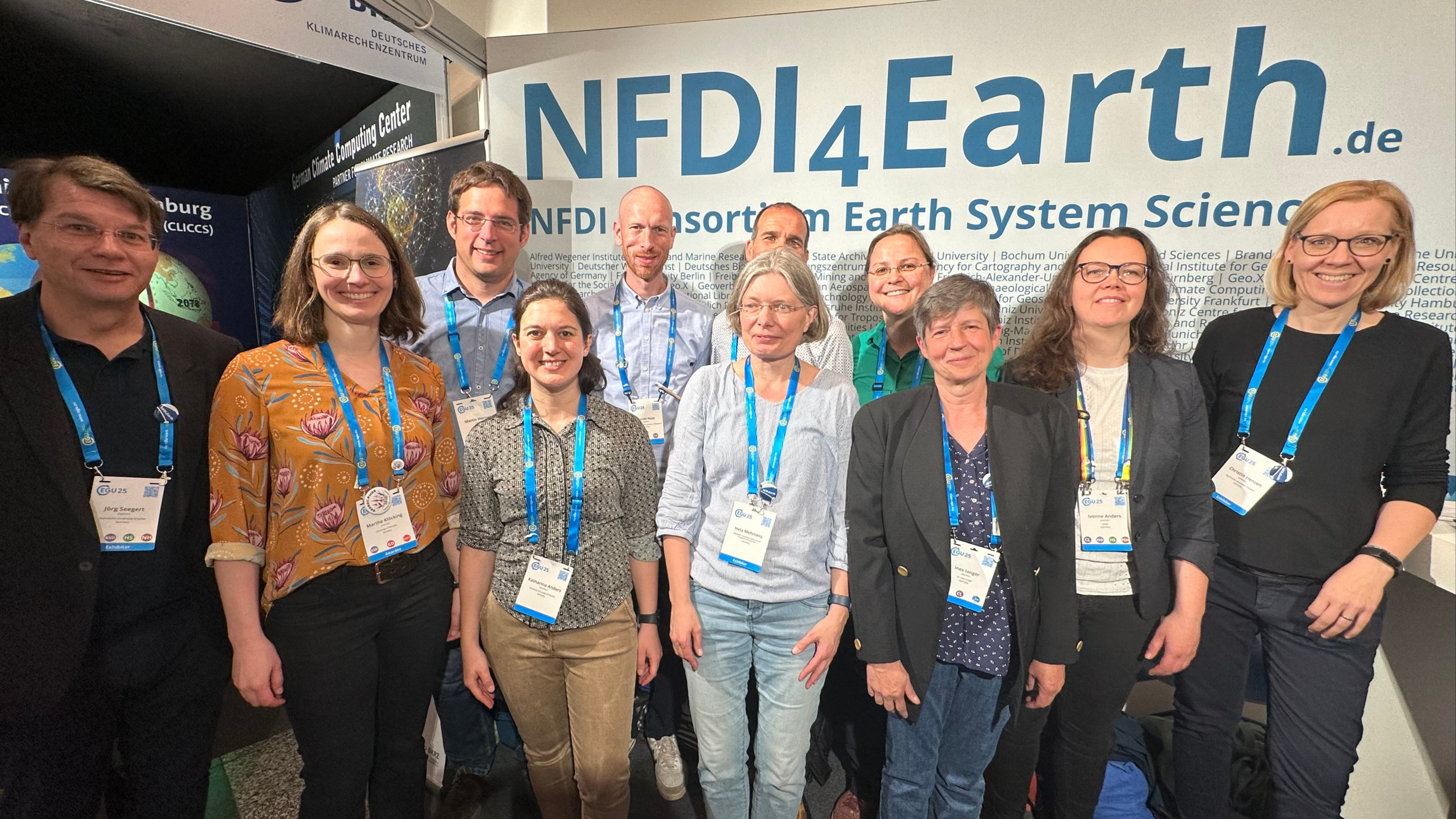 Group picture with NFDI4Earth members at the NFDI4Earth booth at EGU General Assembly